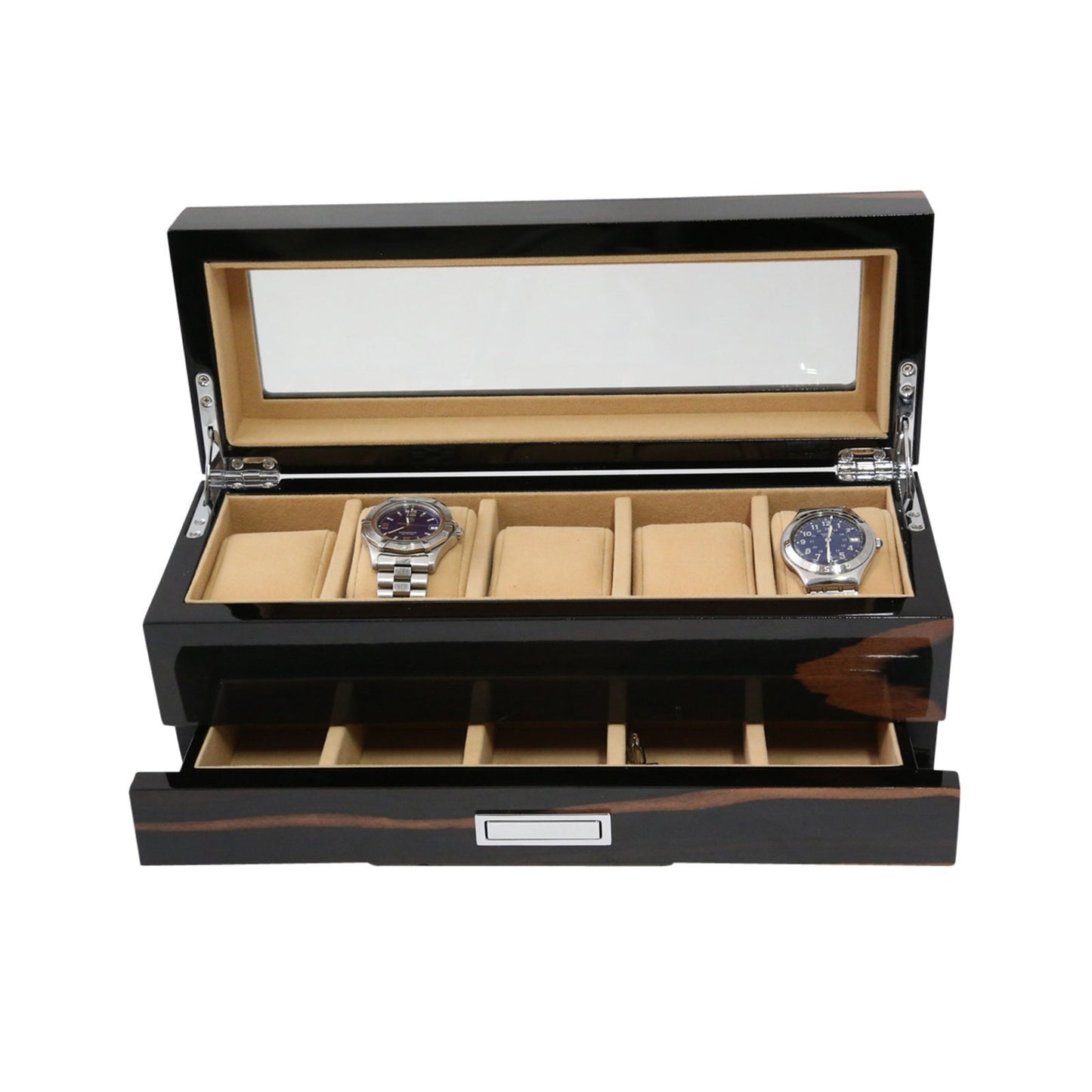 Ebony 5-Watch Case with Accessory Drawer - 12.25W x 5.35H in.