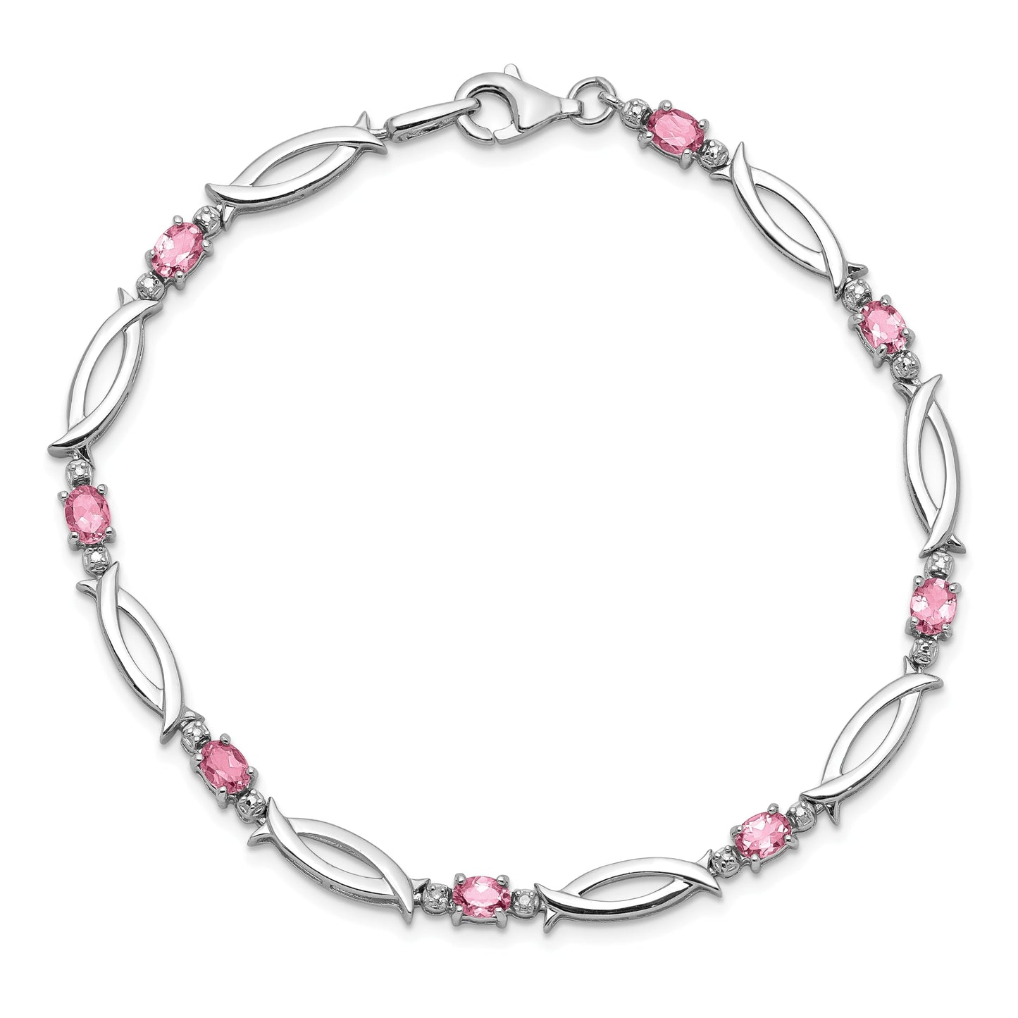 Sterling Silver Rhodium-plated Pink Tourmaline and Diamond Bracelet 7 inches