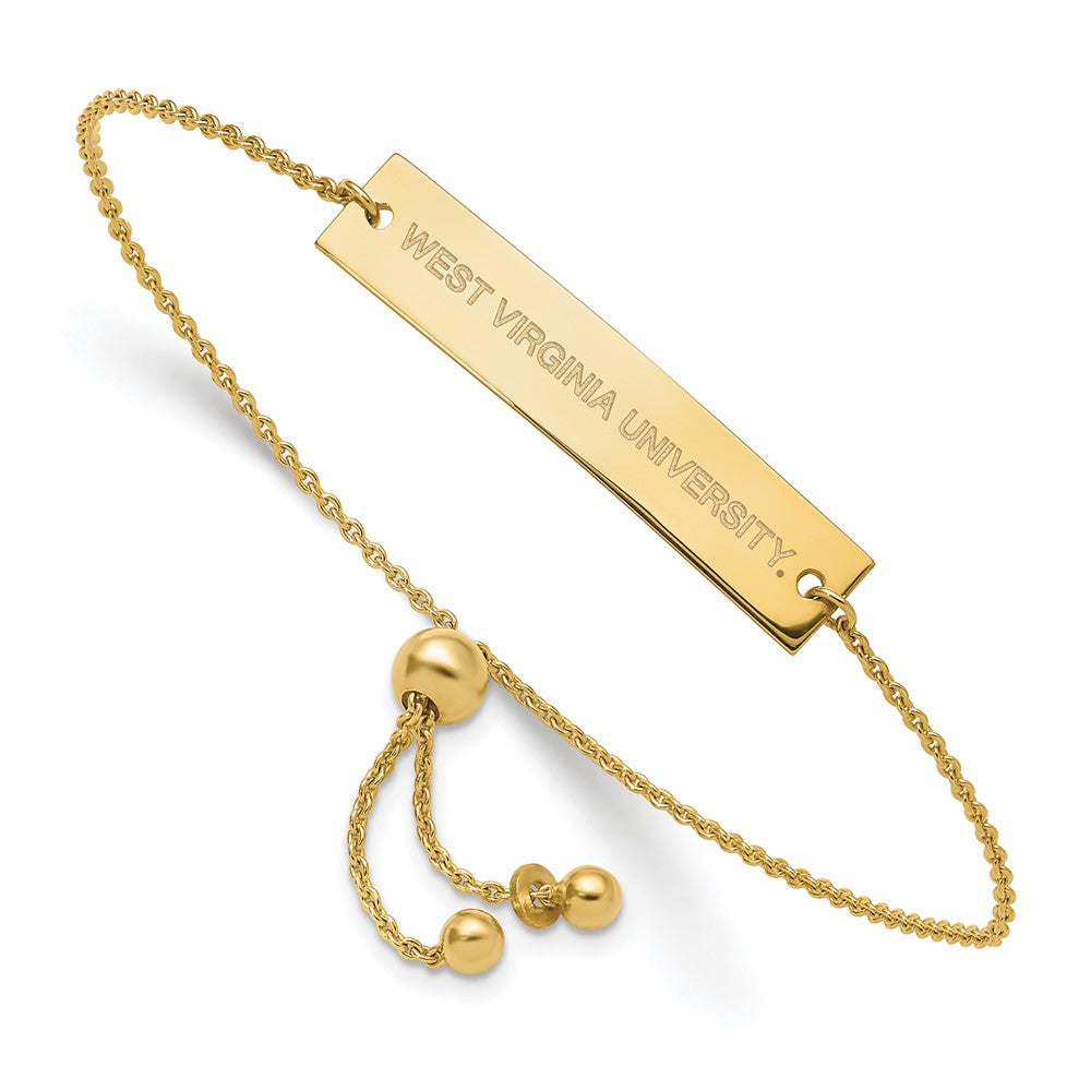 Sterling Silver Gold-plated LogoArt West Virginia University Small Bar Adjustable 9 inch Bracelet