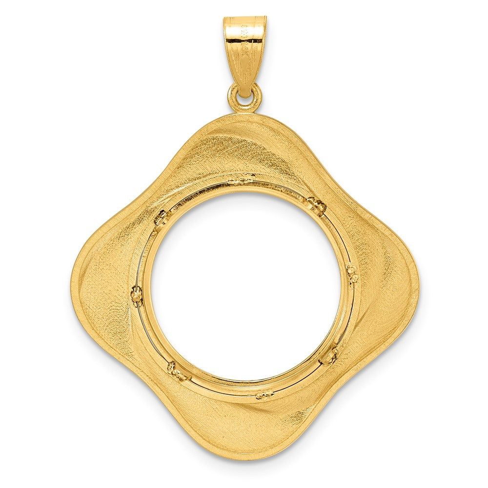 14k Polished Diagonal Riptide with 18.0mm Prong Coin Bezel Pendant