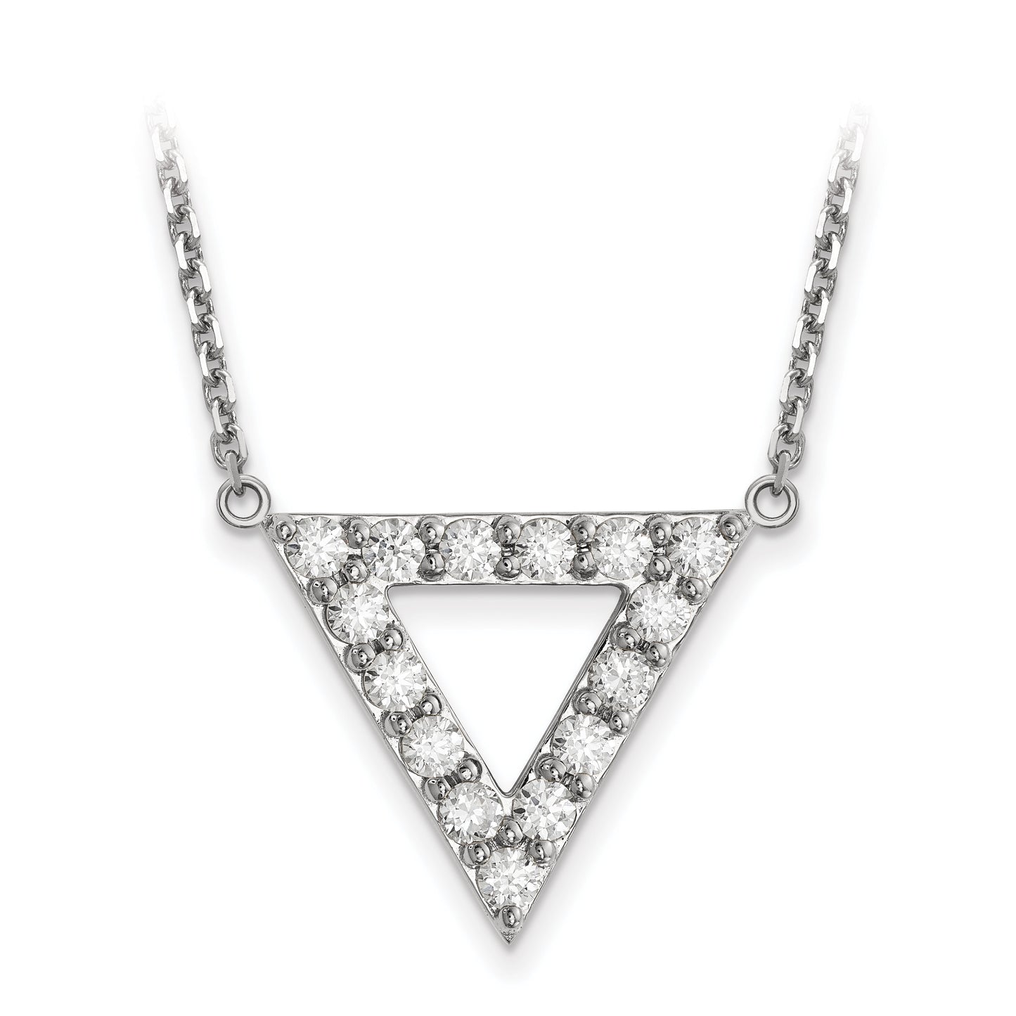 14k White Gold AA Quality Diamond 20mm Triangle Necklace