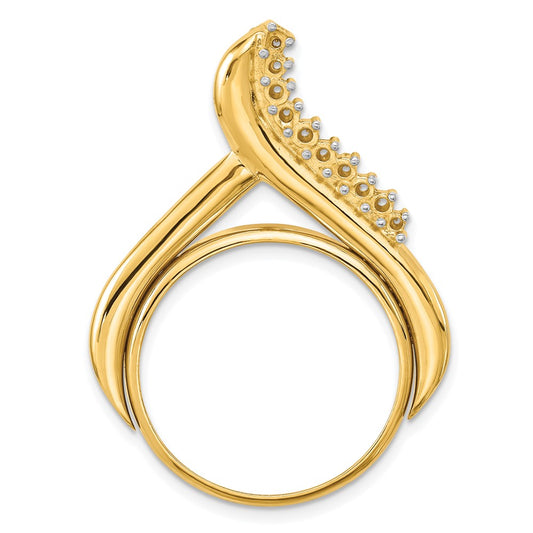 Wideband Distinguished Coin Jewelry 14k Polished Diamond Teardrop 21.6mm Prong Coin Bezel Chain Slide Pendant Mounting