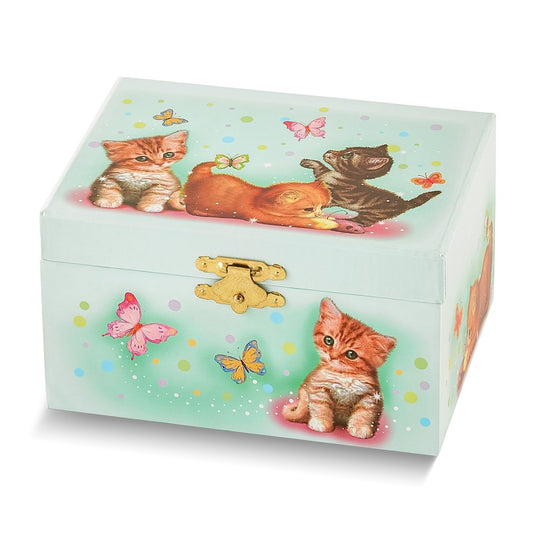 Children's Cat Themed Graphic Wrap with Mirror and Twirling Ballerina Music Box (Plays Brother John)