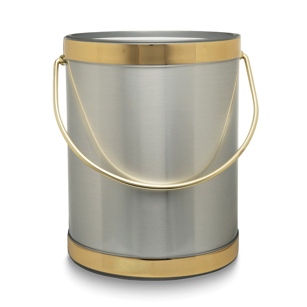 Gold with Silver Two-tone Metallic Mylar Double Wall Insulated Five Quart Ice Bucket with Stainless Steel Tongs
