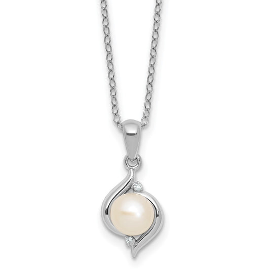 SS Pearl & Diamond Pend w/ Chain