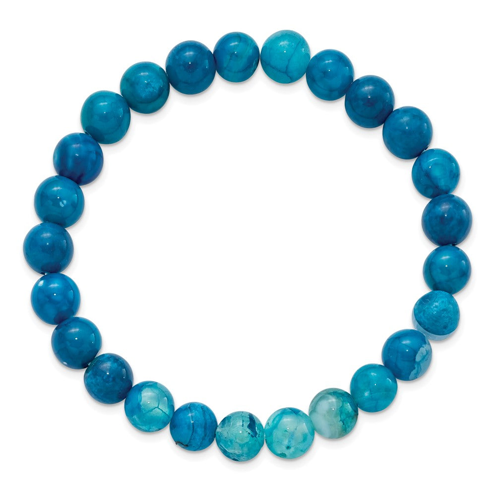 Beaded Stretch Blue Fire Agate Bracelet 6.75 inches