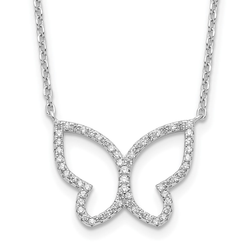 Sterling Silver Rhodium-plated Open Butterfly CZ w/2 in ext. Necklace 16 Inches