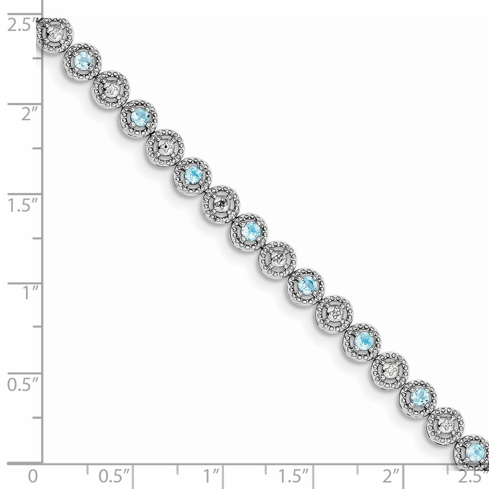 Sterling Silver Rhodium-plated Blue Topaz Diamond Bracelet 7 inches