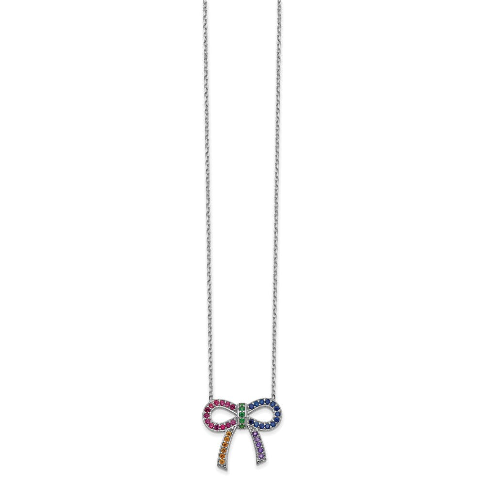 Prizma Sterling Silver Rhodium-plated 16 inch Colorful CZ Bow Necklace with 2 inch Extender