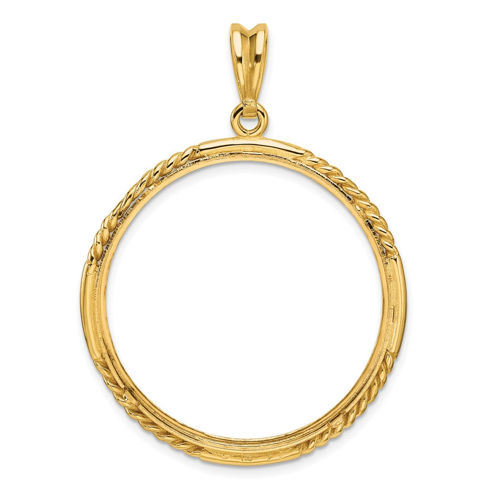 Wideband Distinguished Coin Jewelry 14k Polished Quadruple Twist and Diamond-cut 32.0mm Prong Coin Bezel Pendant