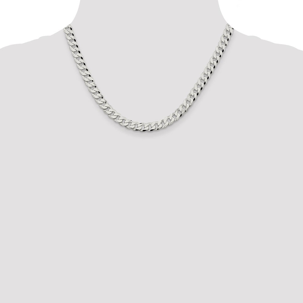 Sterling Silver 7mm Beveled Curb Chain 18 Inches