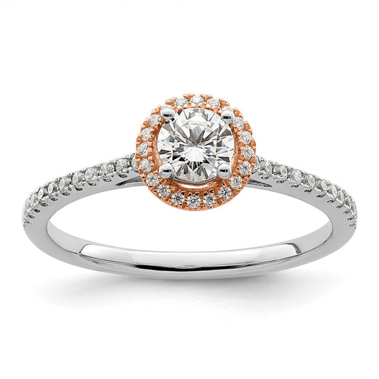 10k Two-Tone Rose and White Gold 1/2 carat Lab Grown Diamond VS/SI+ G+ Round Complete Halo Engagement Ring
