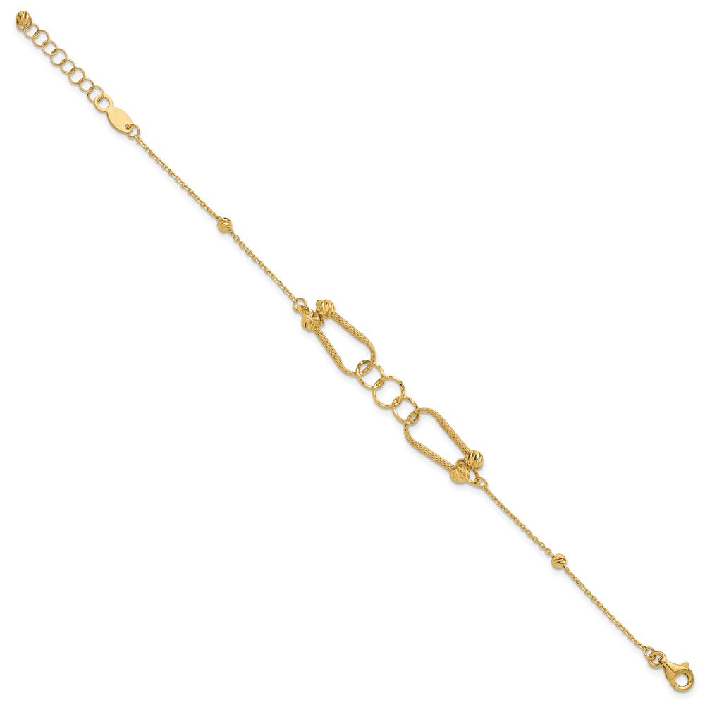 14K Polished and Diamond-cut Fancy Link with 1in ext. Bracelet 8  inches