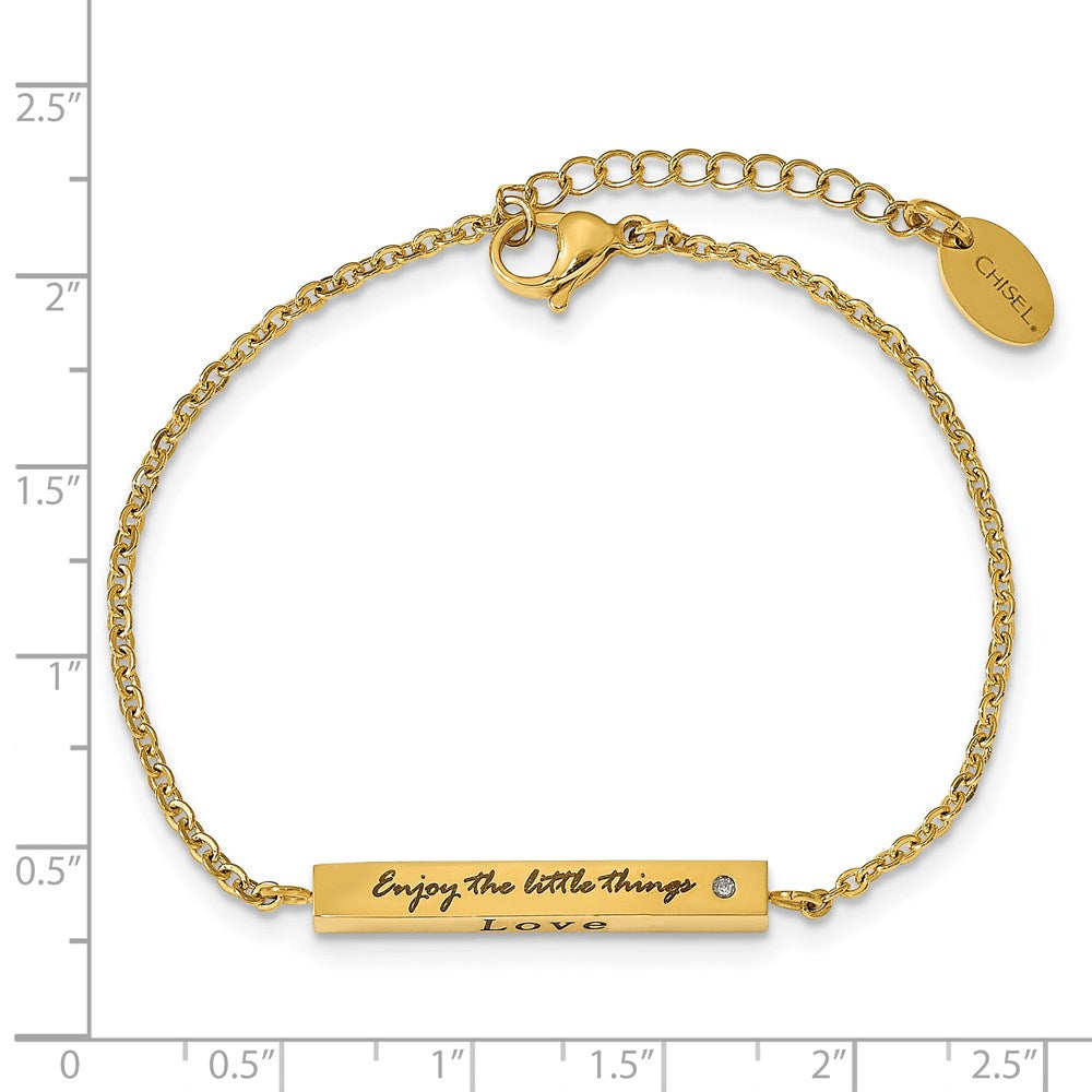 Stainless Steel Polished Yellow IP CZ Enjoy the little w/1.5in ext Bracelet 7 inches