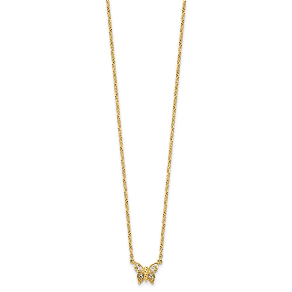 14K Polished 1/10 carat Diamond Butterfly 18 inch Necklace