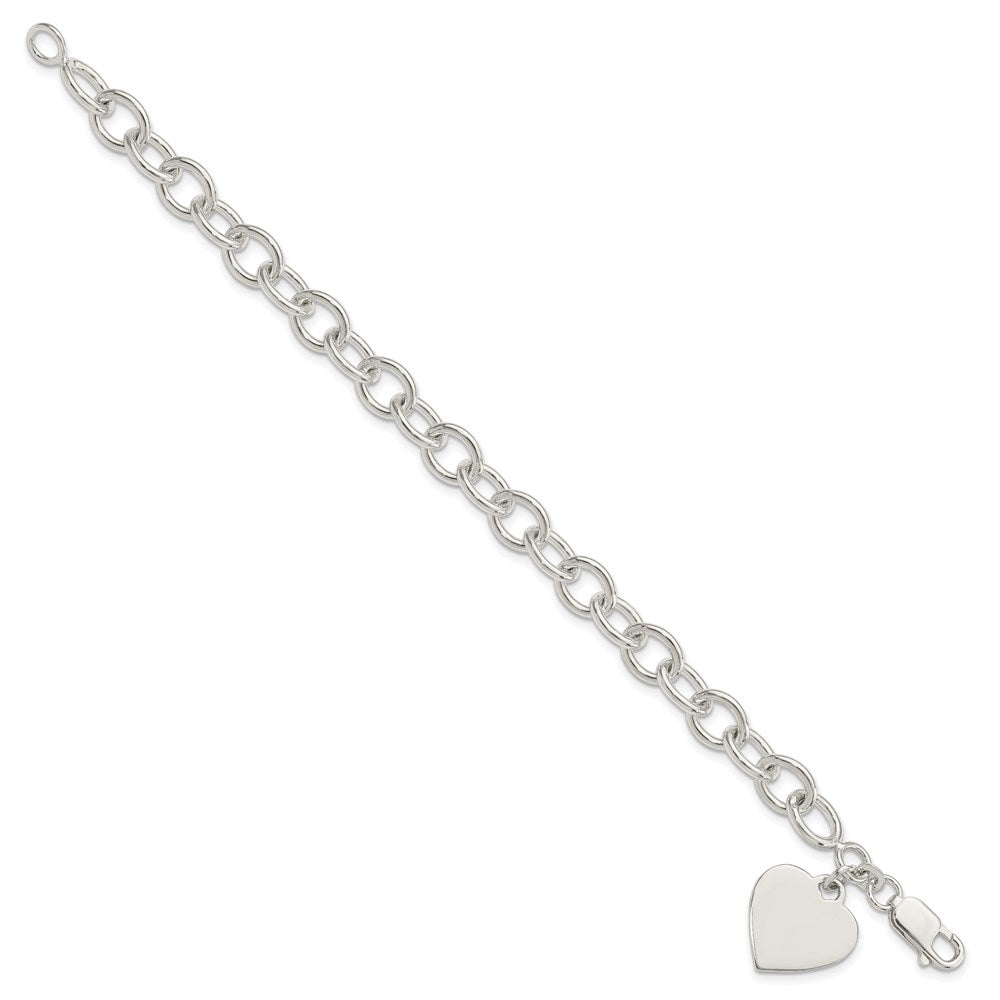 Sterling Silver Engraveable Heart Fancy Link Bracelet 7.25 inches