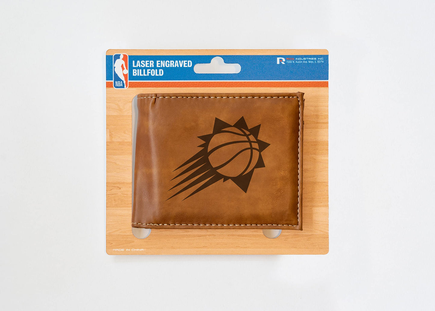 NBA Phoenix Suns Brown Faux Leather Bi-fold Wallet with 4 Card Slots and Flip-up ID Window QGC7239