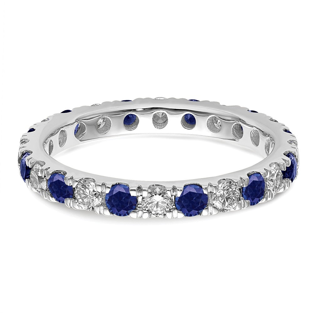 14k White Gold 3/4 carat Lab Grown Diamond VS/SI+ G+ and Lab Created Blue Sapphire Size 6.5 Eternity Band