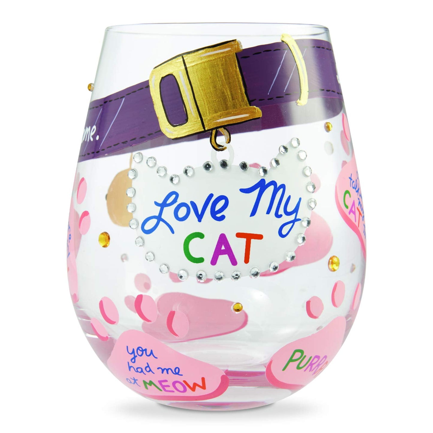 Enesco 6006302 Designs by Lolita Love My Cat Hand-Painted Artisan Stemless Wine Glass, 20 Ounce