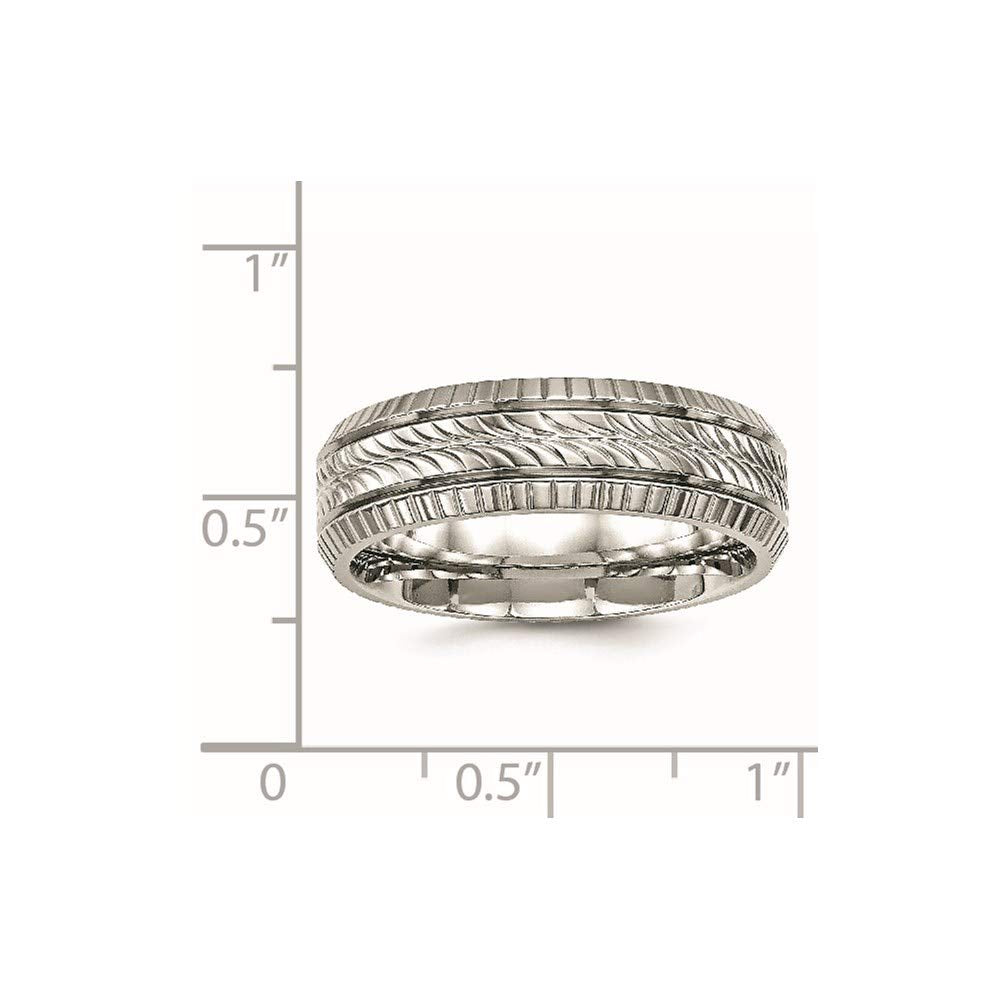 Stainless Steel Polished and Textured 7mm Grooved Band Size - 12.5