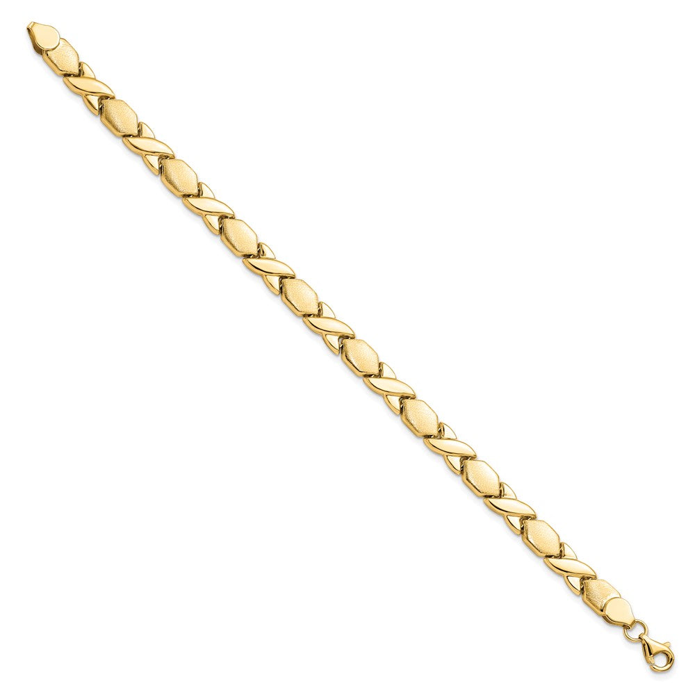 10KPolished and Brushed X/O Fancy Bracelet 7.5  inches