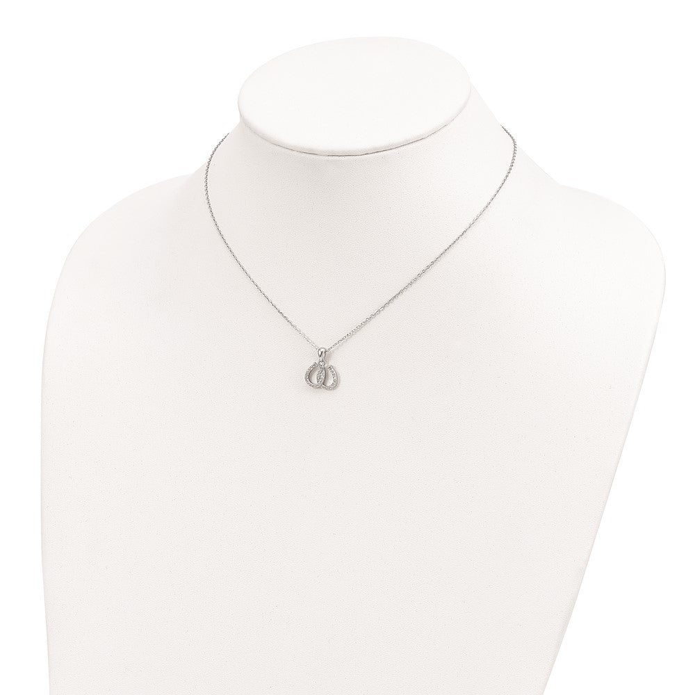 Sterling Silver Rhodium-plated CZ Double Horseshoe Necklace 15.5 Inches