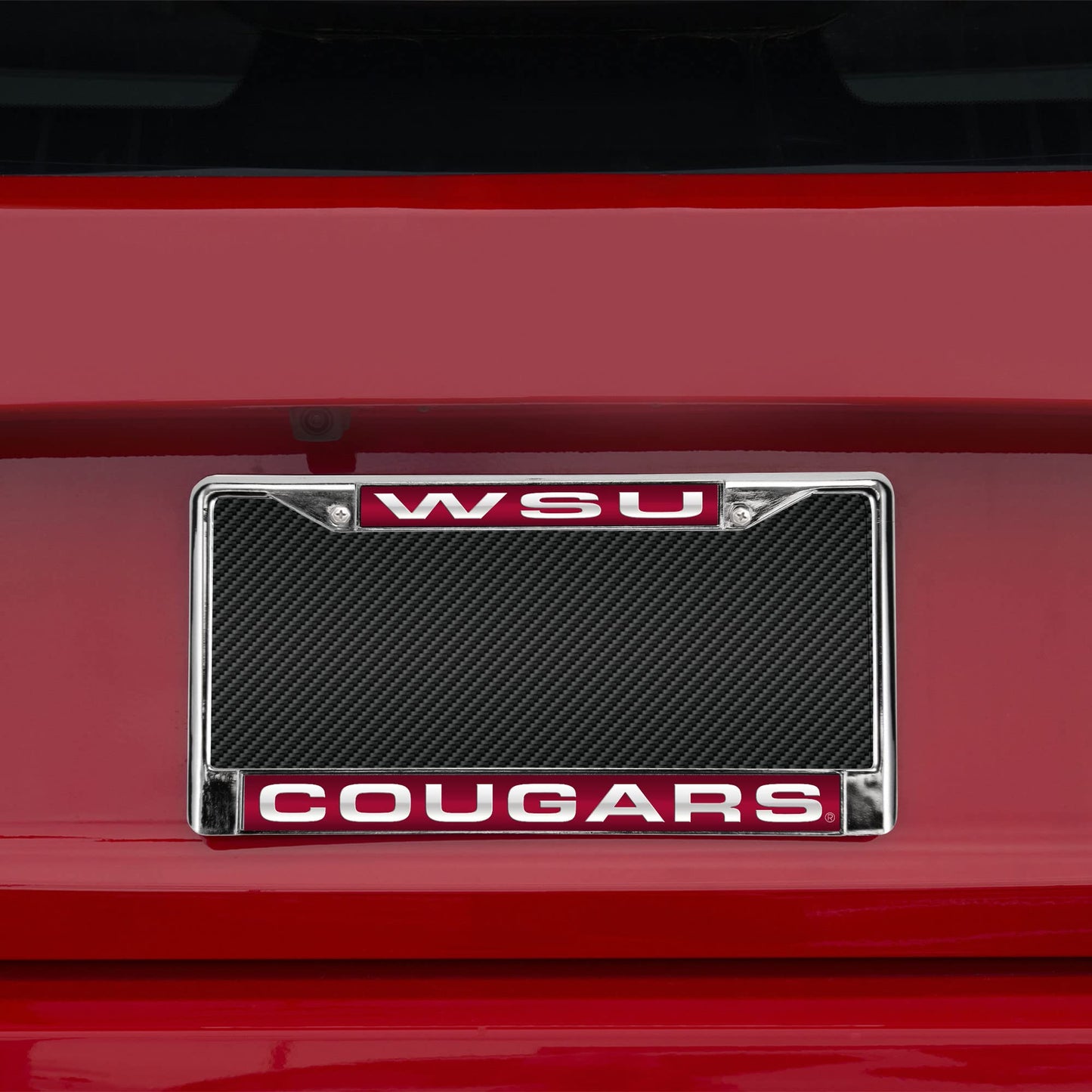 Collegiate Washington State Red Laser Chrome Acrylic License Plate Frame QGC7008