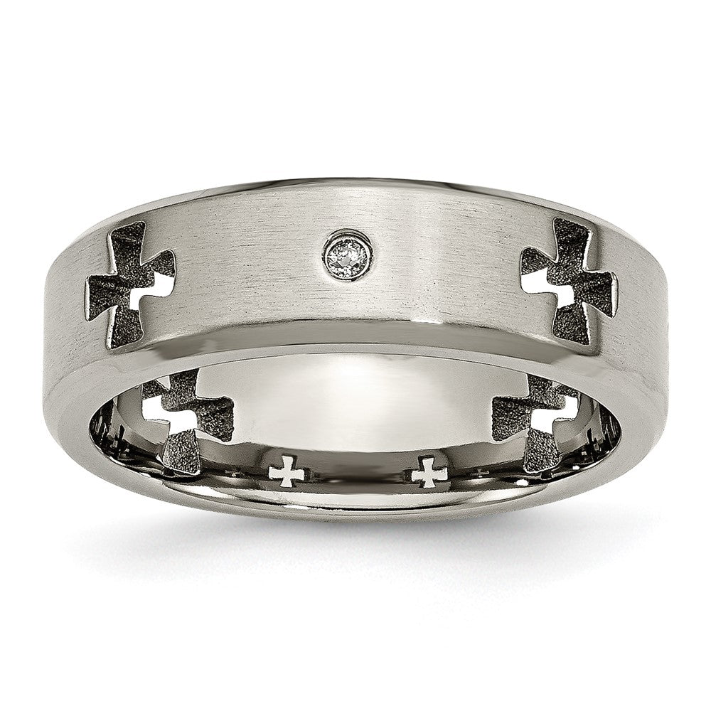 Titanium Brushed & Polished 1/20ct Diamond Cross Cut Out 7mm Band Size - 7.5