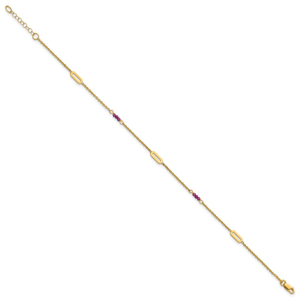 14k Polished Red Corundum Beads and Ovals 9 inch with 1 inch Extender Anklet