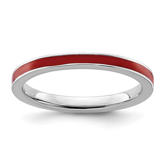 Sterling Silver Stackable Expressions Red Enameled 2.25mm Ring Size -10