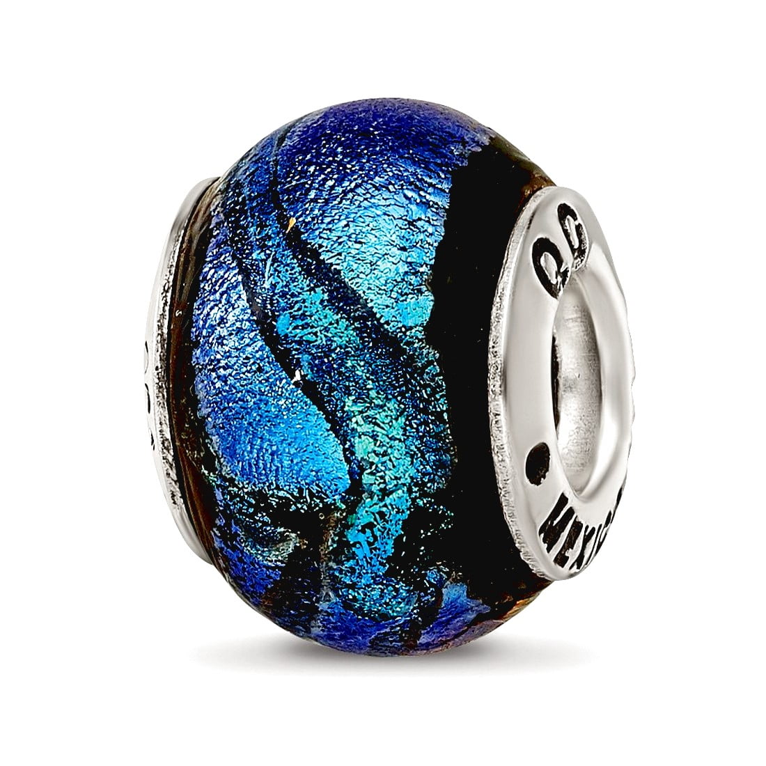 Sterling Silver Reflections Blue Dichroic Glass Bead