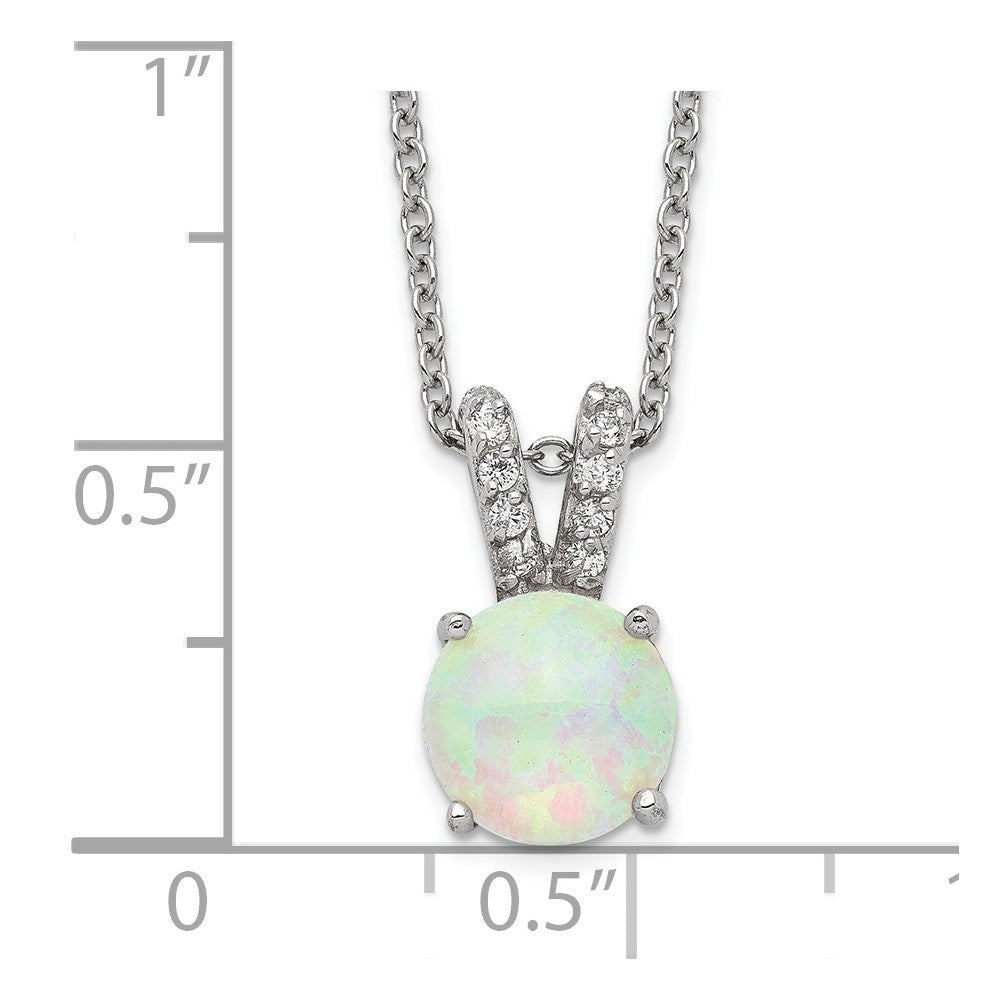Cheryl M Sterling Silver Rhodium-plated Cabochon Lab Created Opal and Brilliant-cut CZ Split Bail 18 Inch Necklace 18 Inches