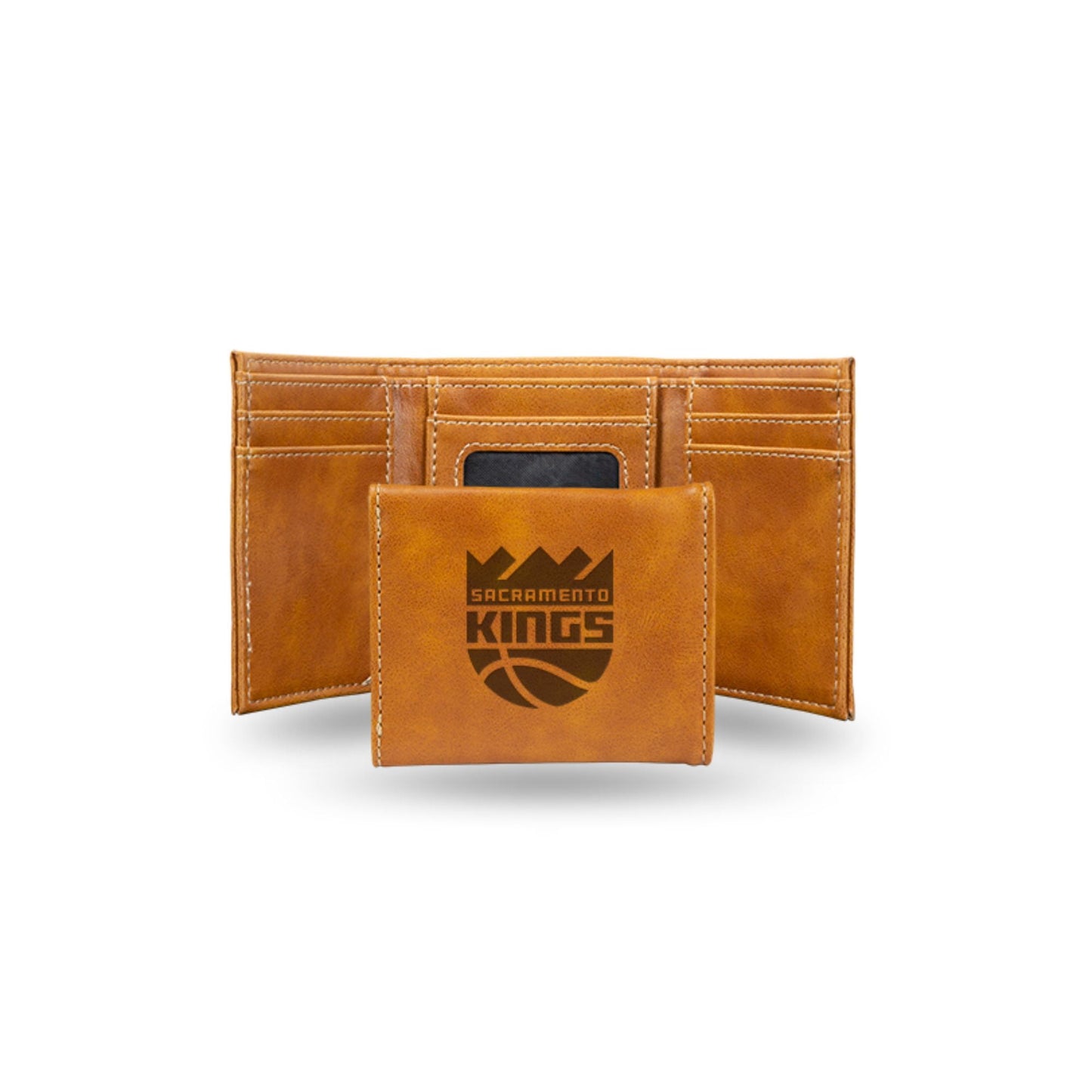 Basketball Rico Industries Sacramento Kings Brown Laser Engraved Trifold Laser Engraved Tri-Fold Wallet - Men's Accessory