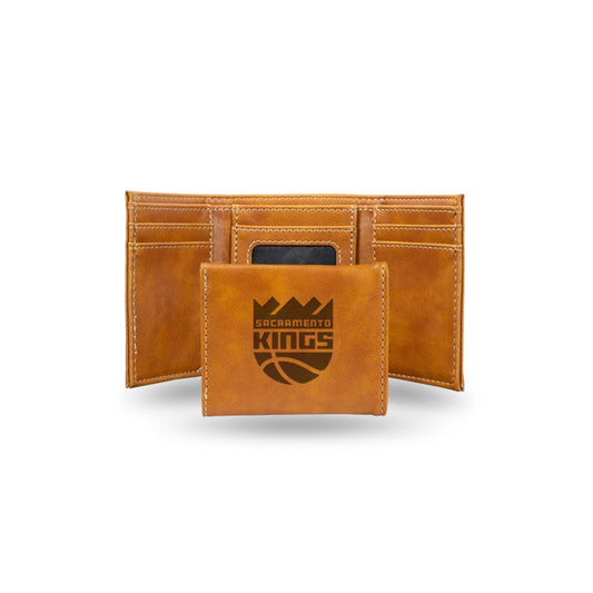 Basketball Rico Industries Sacramento Kings Brown Laser Engraved Trifold Laser Engraved Tri-Fold Wallet - Men's Accessory