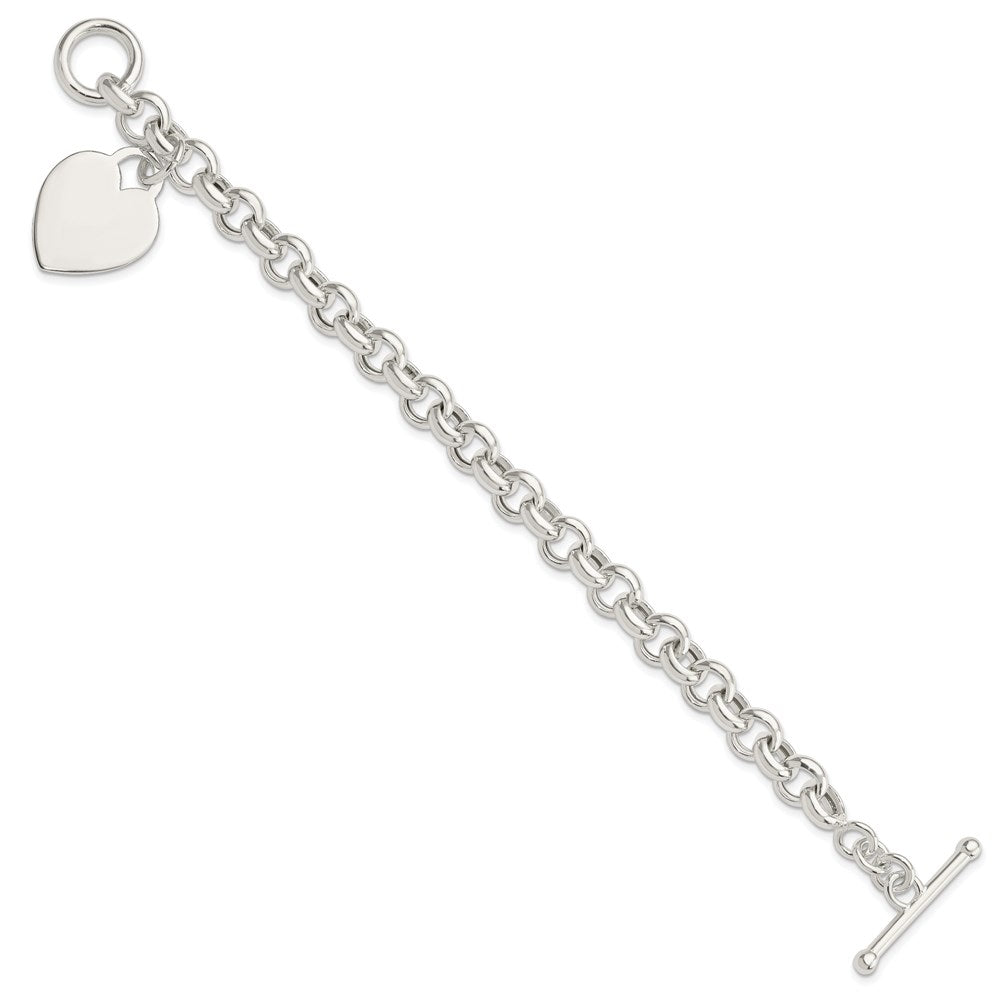 Sterling Silver Engraveable Heart Toggle Bracelet 7.5 inches