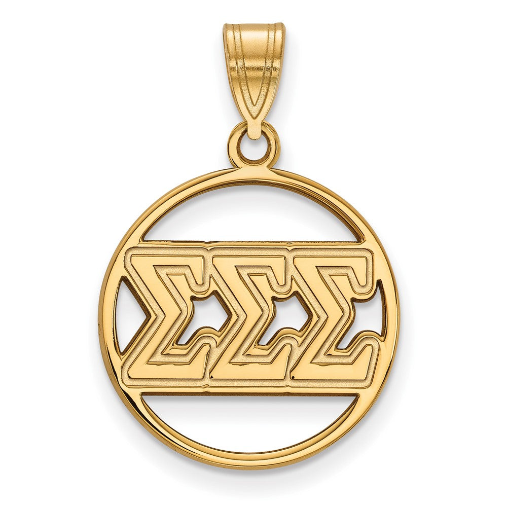 Sterling Silver Gold-plated LogoArt Sigma Sigma Sigma Sorority Greek Letters Medium Circle Pendant