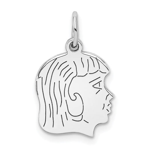 Sterl Silver Rh-plt Engraveable Girl Polished Front/Satin Back Disc Charm