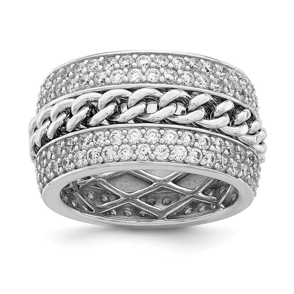 Sterling Silver Rhodium-plated CZ Spinning Chain Center Ring