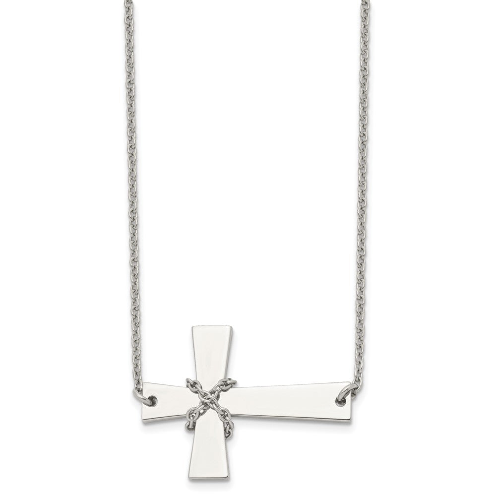 Stainless Steel Polished Sideways Cross w/Chain 21in Necklace
