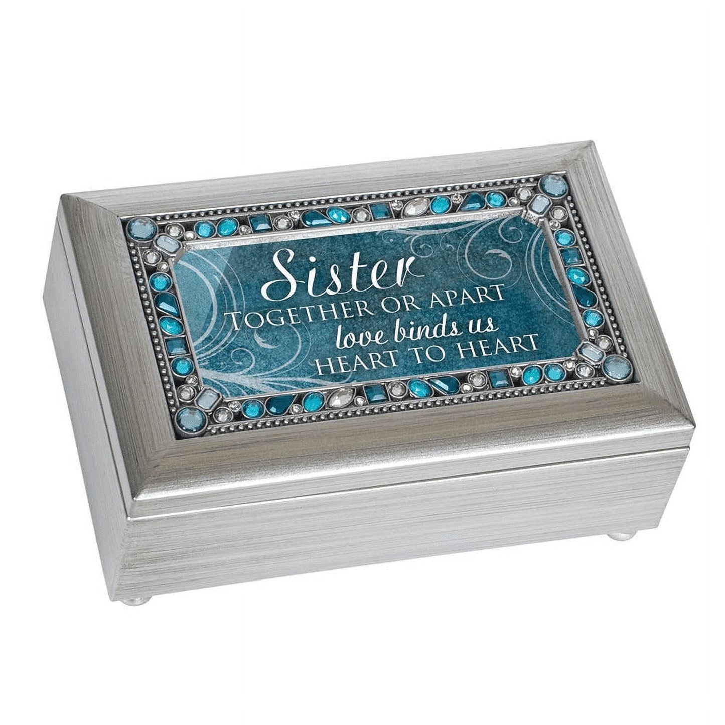Cottage Garden Sister Love Heart Silver Tone Jeweled Petite Music Box #PJ193C