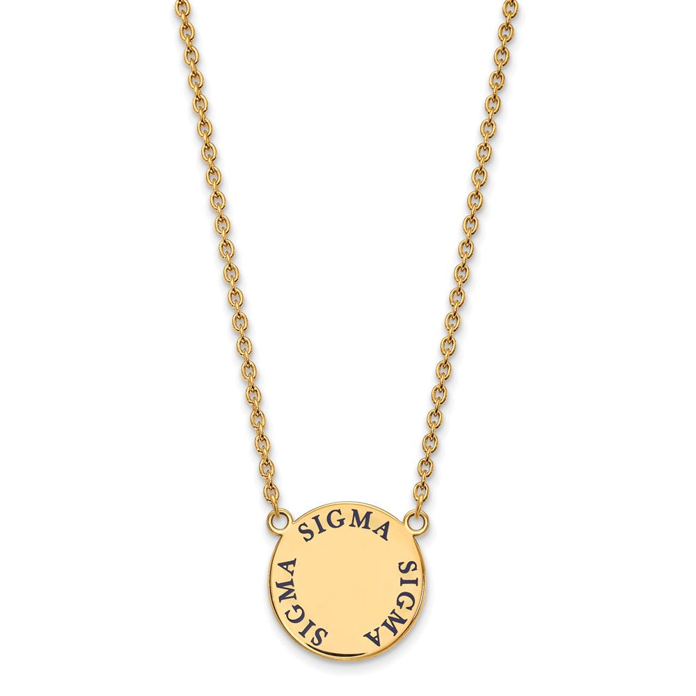 Sterling Silver Gold-plated LogoArt Sigma Sigma Sigma Sorority Text Large Color Enamel Pendant 18 inch Necklace