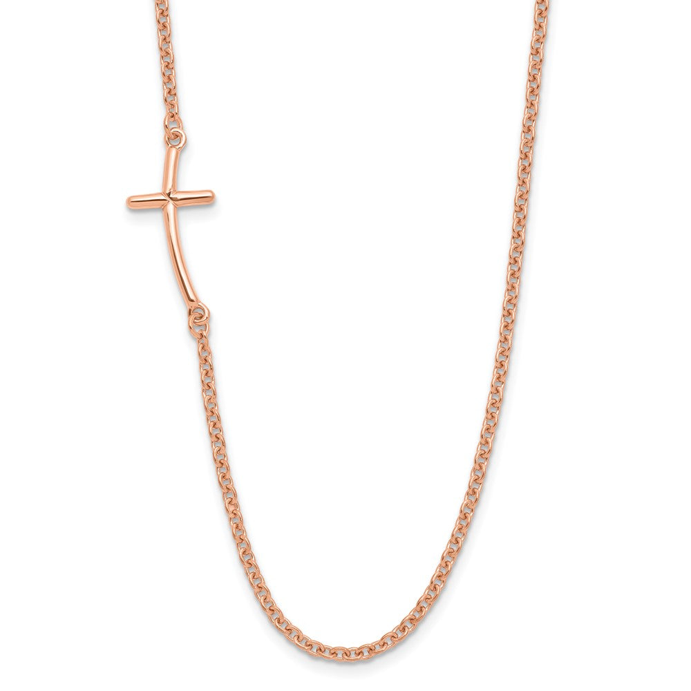 Sterling Silver RG-plated Small Off-Set Sideways Curved Cross Necklace 19 Inches