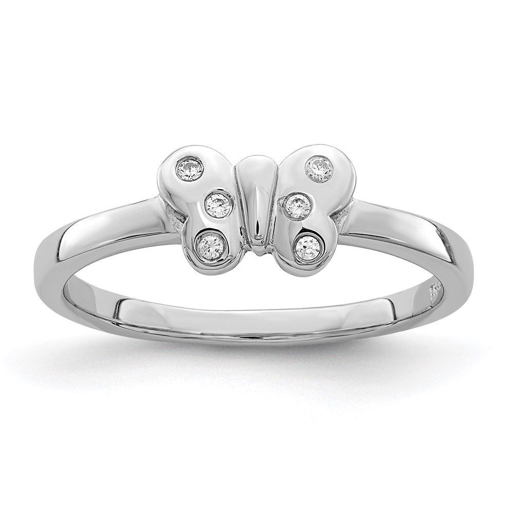 Sterling Silver Rhodium-plated Childs CZ Butterfly Ring