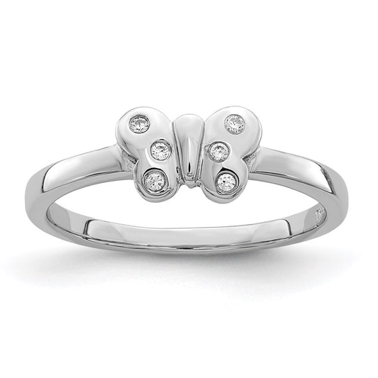 Sterling Silver Rhodium-plated Childs CZ Butterfly Ring