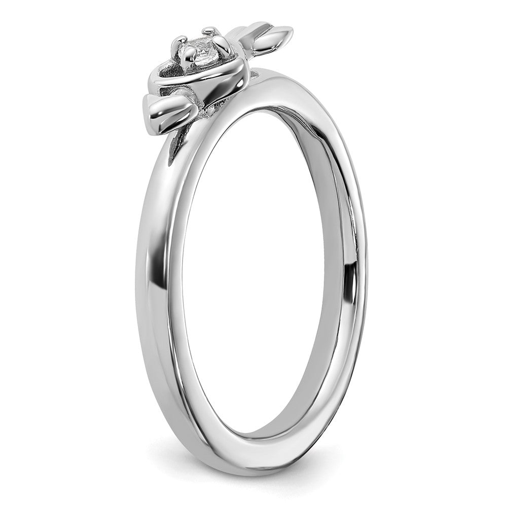 Sterling Silver Stackable Expressions Rhodium-plated White Topaz Heart with Arrow Ring Size -8
