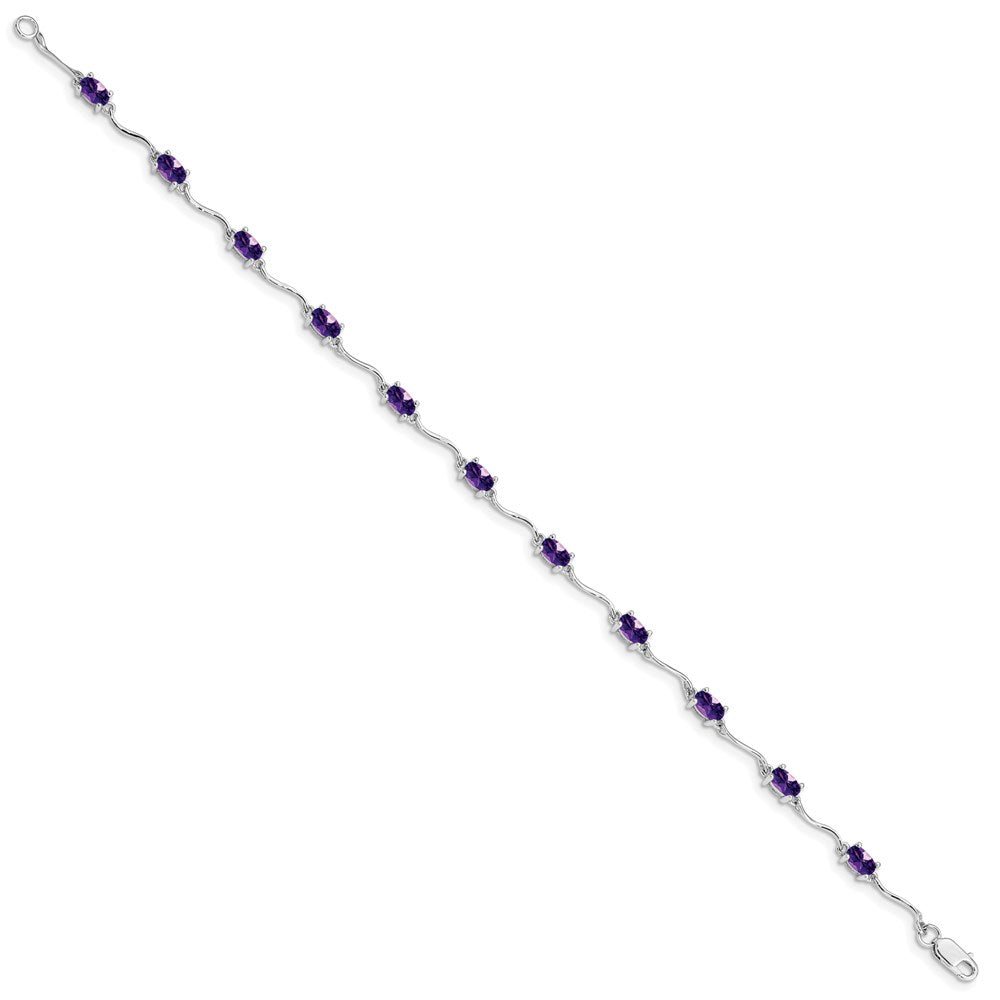 Sterling Silver Rhodium-plated Amethyst Bracelet 7 inches