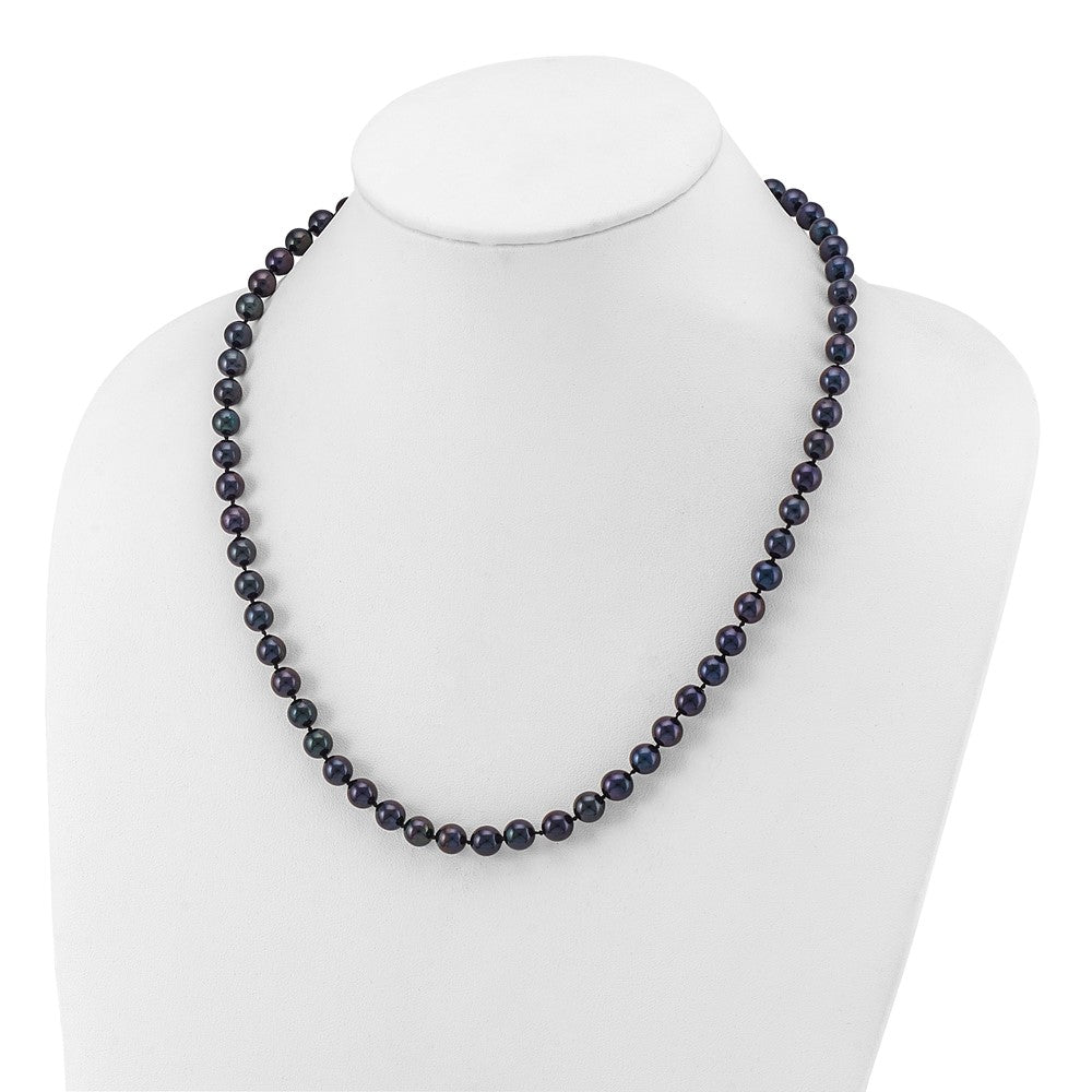14k White Gold 7-8mm Black Round Akoya Saltwater Cultured Pearl 20 inch Necklace
