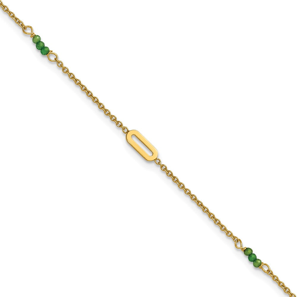 14k Polished Green Zircon Beads and Ovals 9 inch with 1 inch Extender Anklet