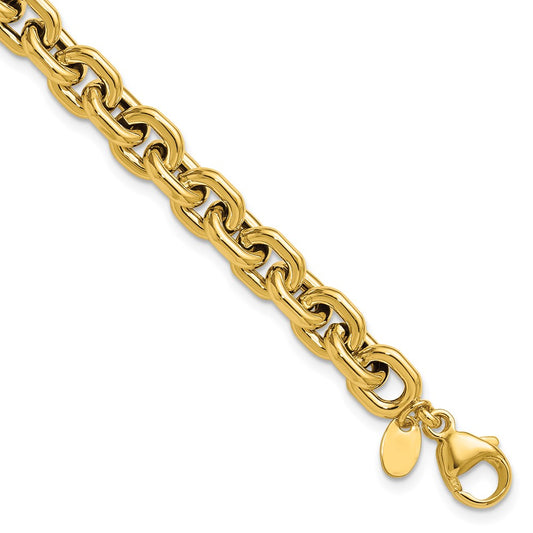 14K Polished 7.0mm Flat Edge Cable Link Bracelet 7.5  inches