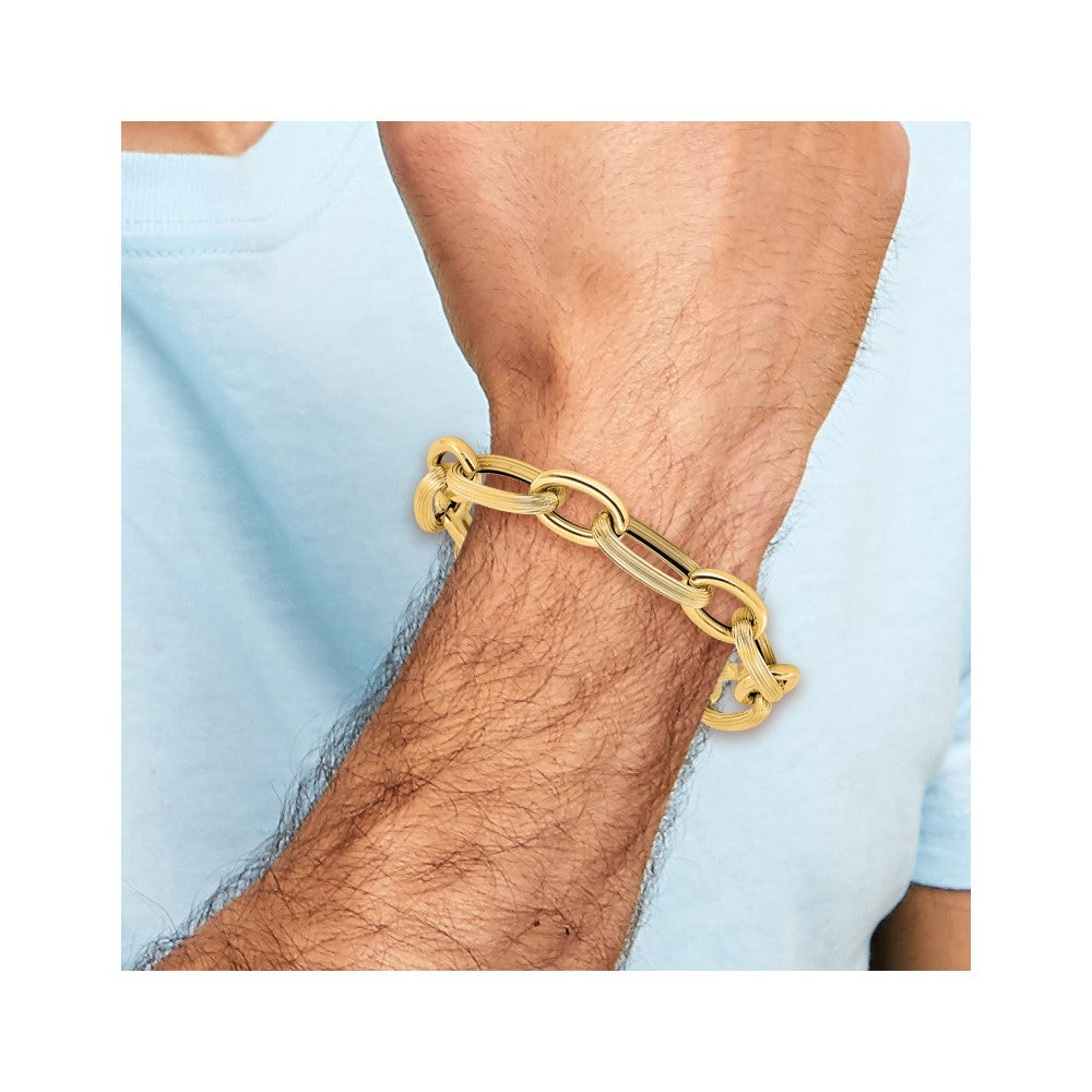 14K Polished Textured Hollow Fancy Link Bracelet 8.5  inches